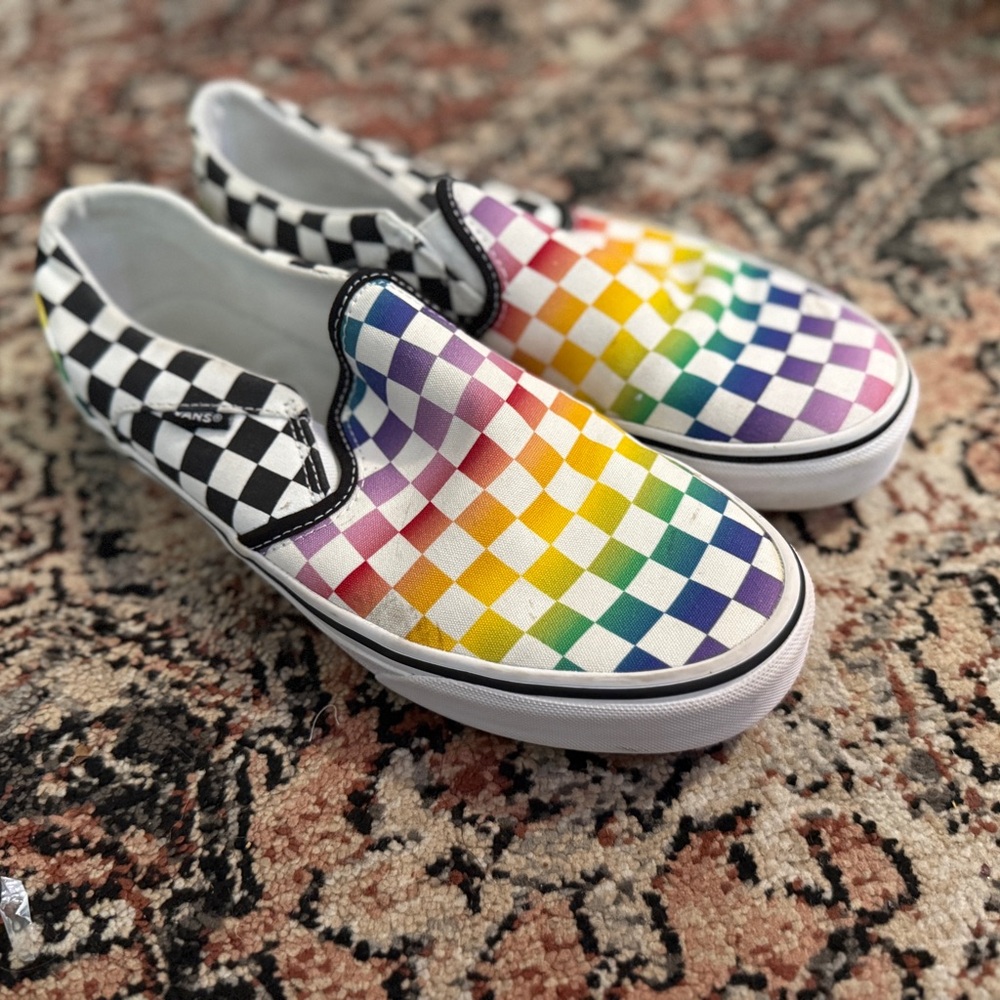 Vans Rainbow Checkered Slip-On Shoes